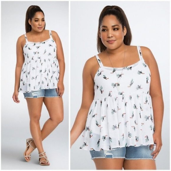 Torrid | Chiffon Peplum Toucan Print Babydoll Tank | Size 00 - Picture 1 of 11